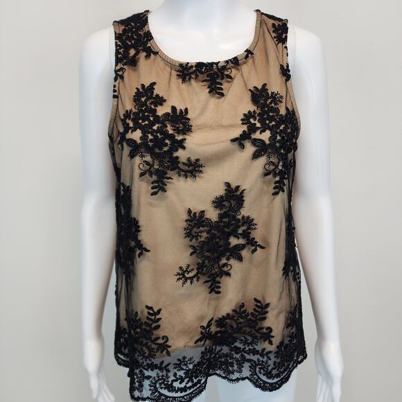 Miami Sleeveless Black Lace Top Size S Mesh Keyhole Grunge Indie Whimsigoth - Picture 1 of 16